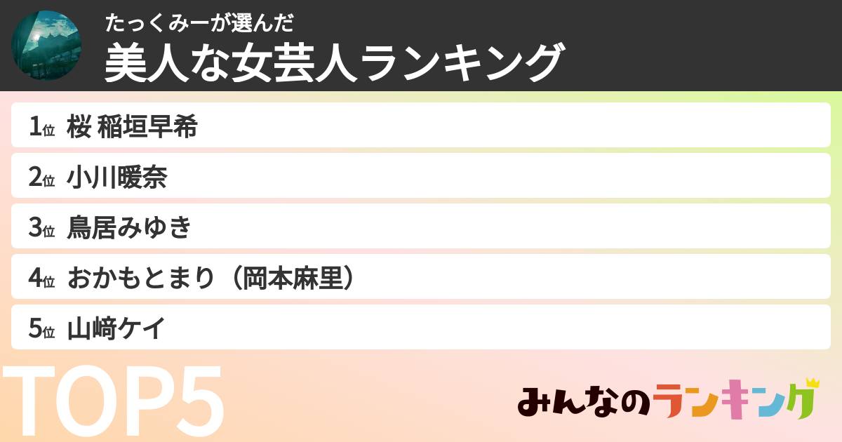 たっくみーさんの「美人な女芸人ランキング」