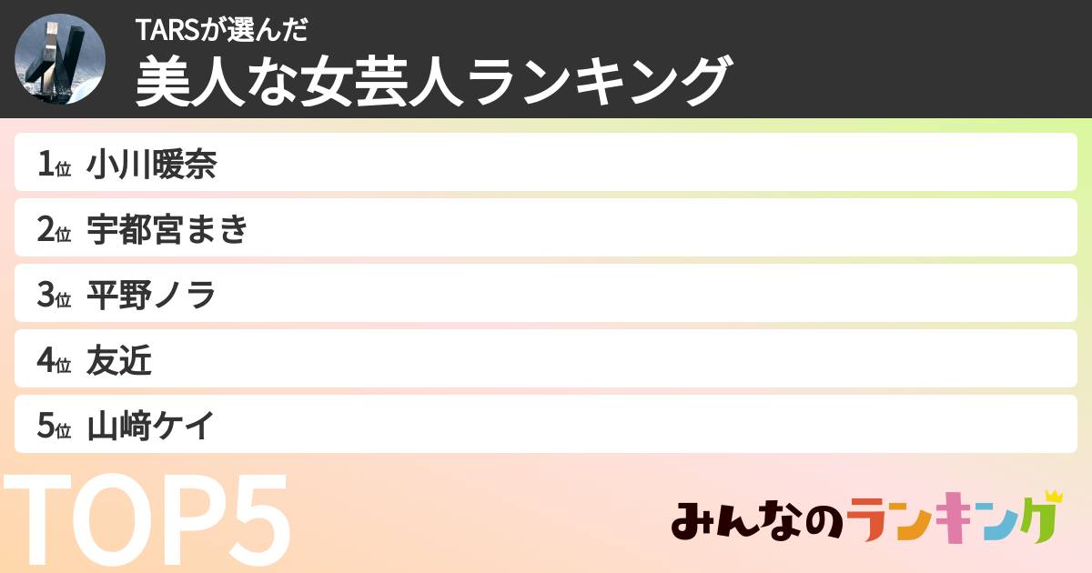 TARSさんの「美人な女芸人ランキング」