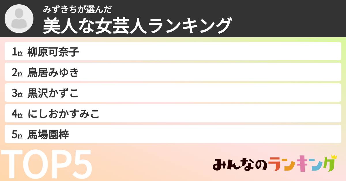みずきちさんの「美人な女芸人ランキング」