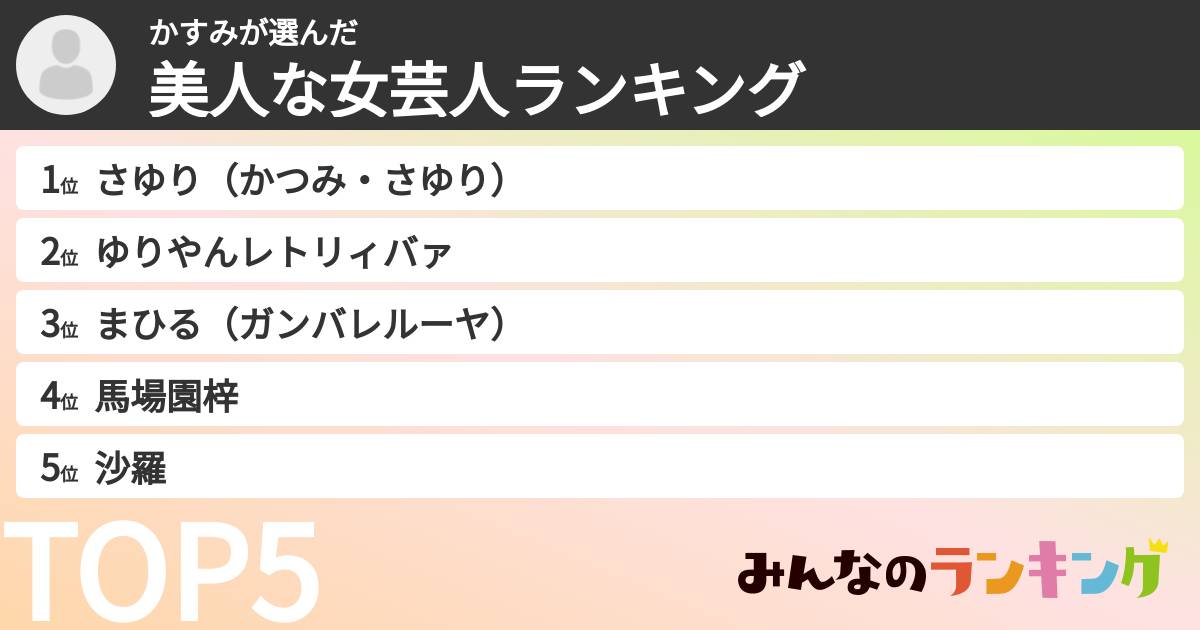 かすみさんの「美人な女芸人ランキング」