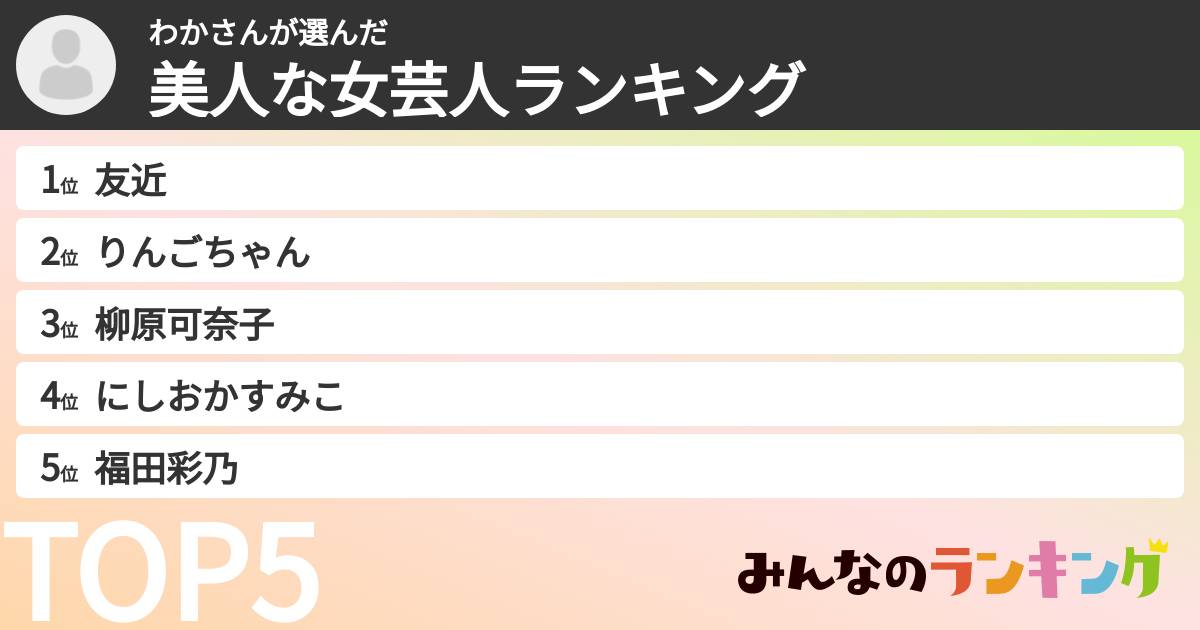 わかさんさんの「美人な女芸人ランキング」