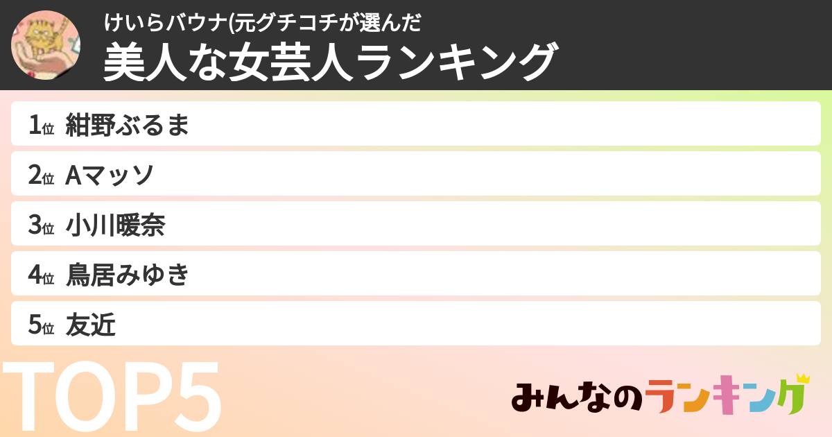 けいらバウナ(元グチコチさんの「美人な女芸人ランキング」