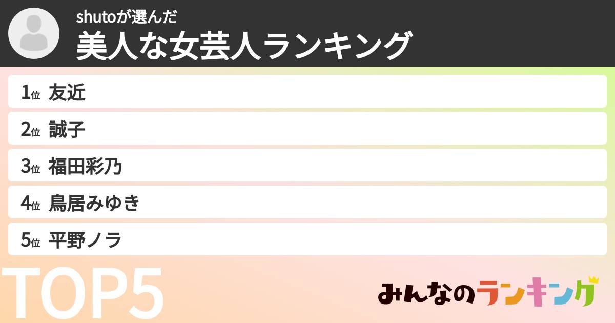 shutoさんの「美人な女芸人ランキング」
