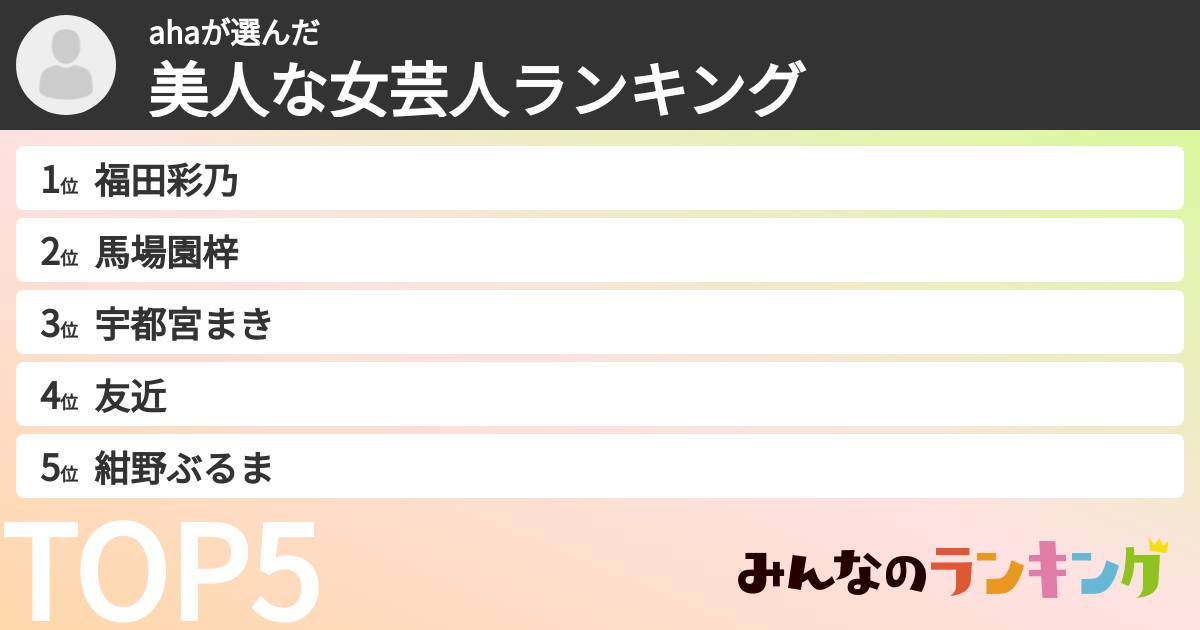 ahaさんの「美人な女芸人ランキング」