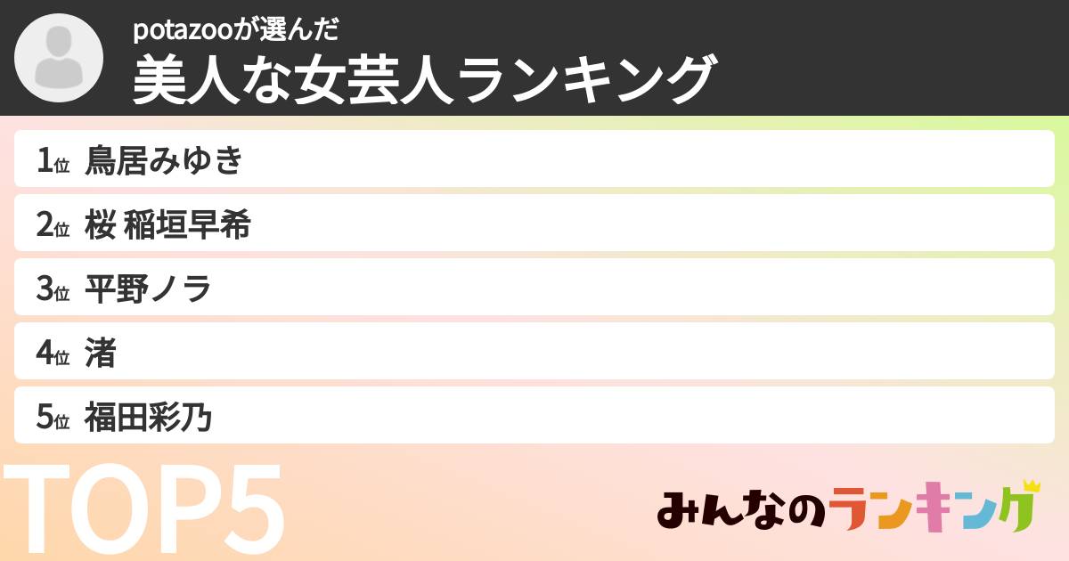 potazooさんの「美人な女芸人ランキング」