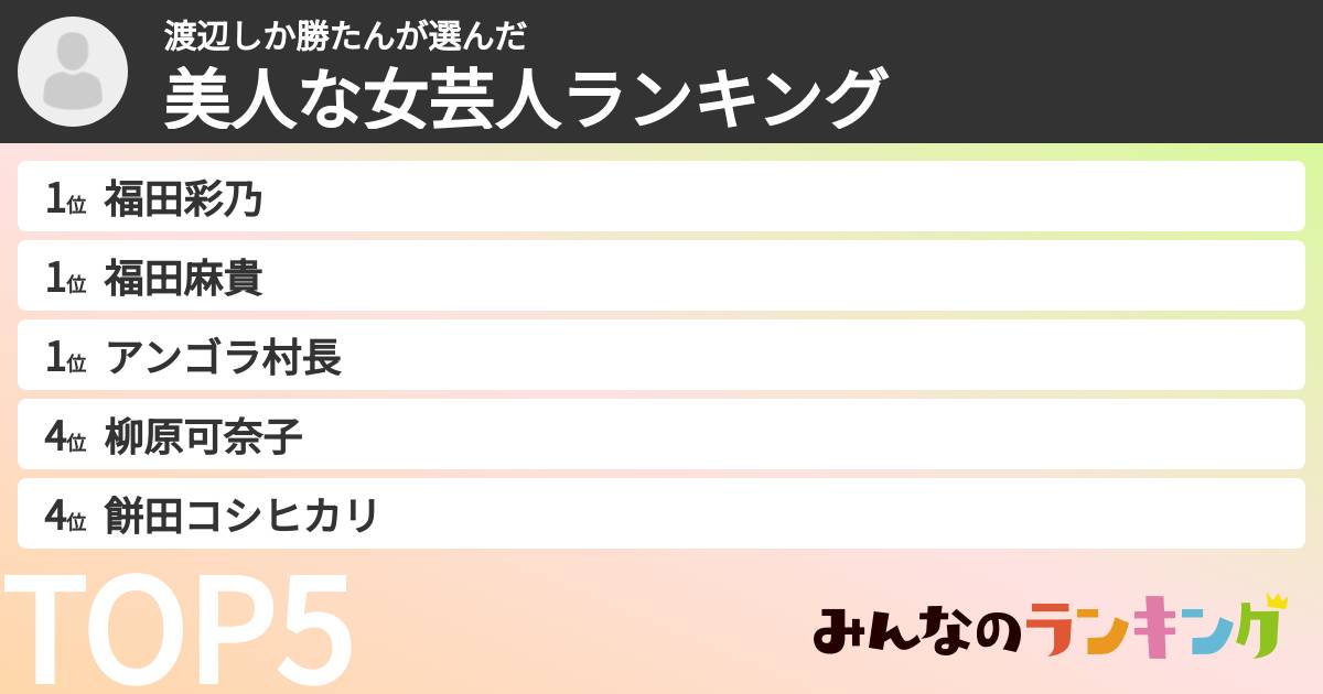 渡辺しか勝たんさんの「美人な女芸人ランキング」