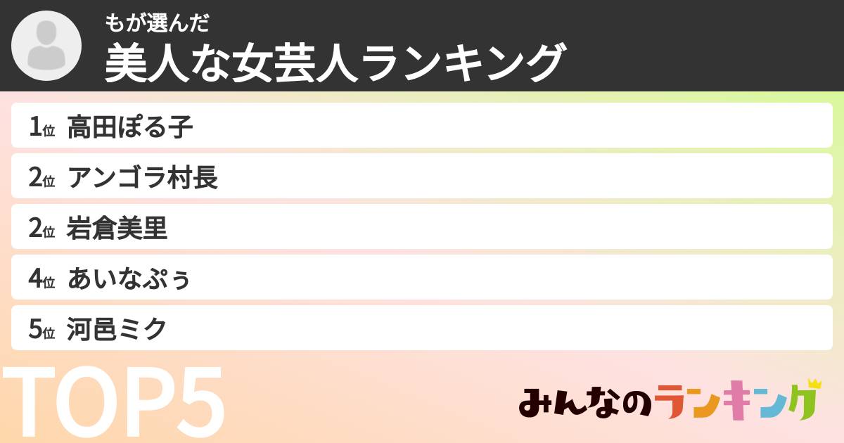 もさんの「美人な女芸人ランキング」
