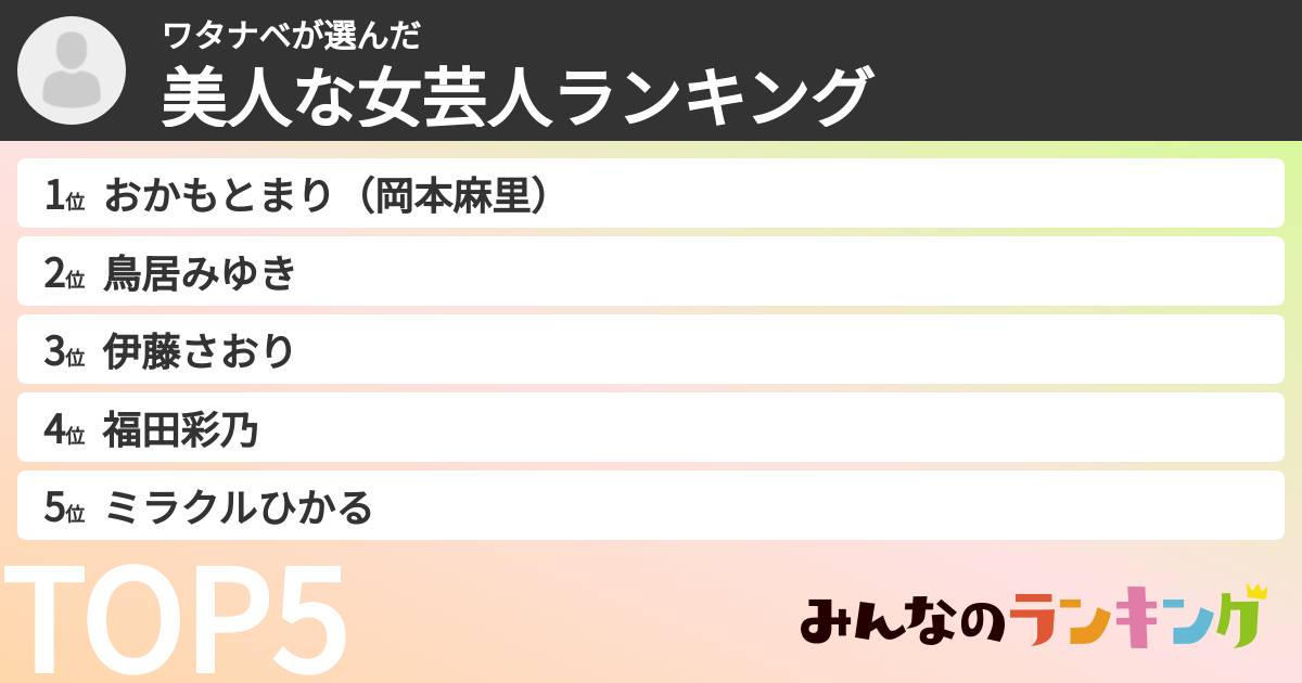 ワタナベさんの「美人な女芸人ランキング」
