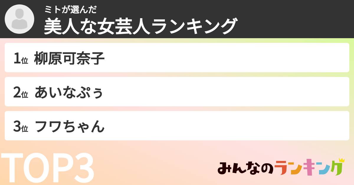 ミトさんの「美人な女芸人ランキング」