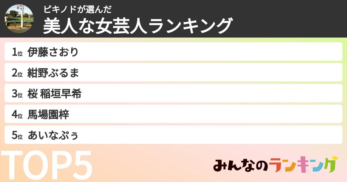 ピキノドさんの「美人な女芸人ランキング」