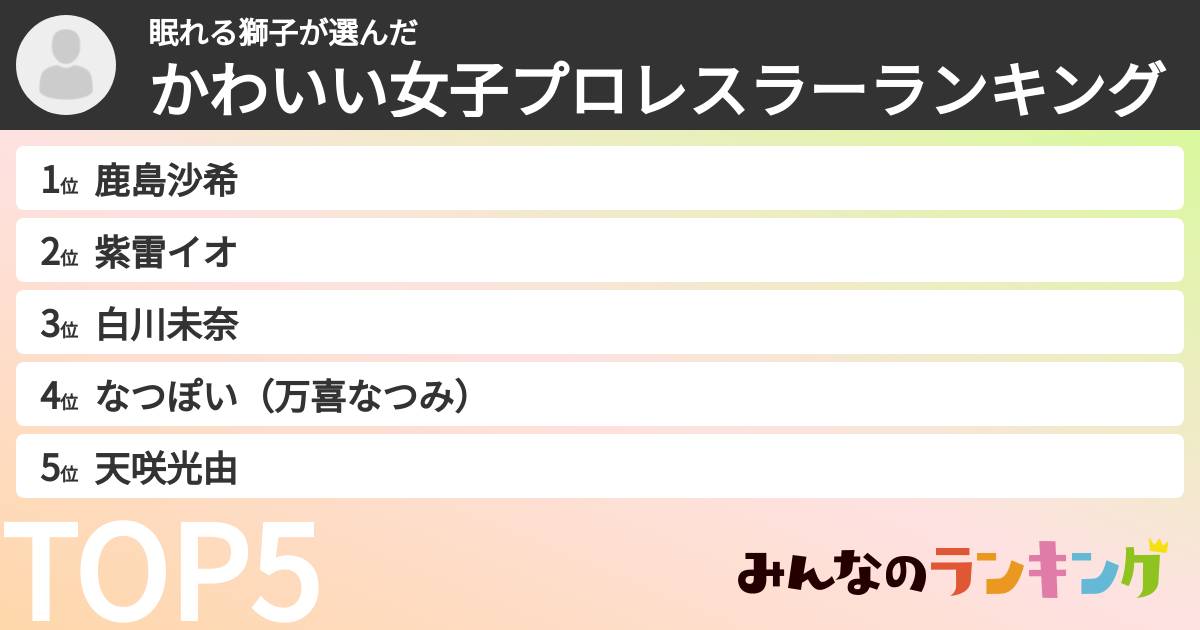 眠れる獅子さんの「かわいい女子プロレスラーランキング」