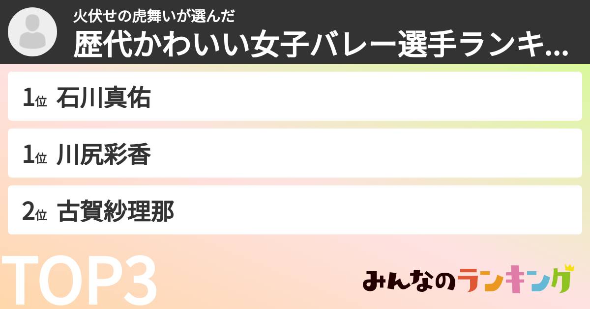 火伏せの虎舞いさんの「歴代かわいい女子バレー選手ランキング」