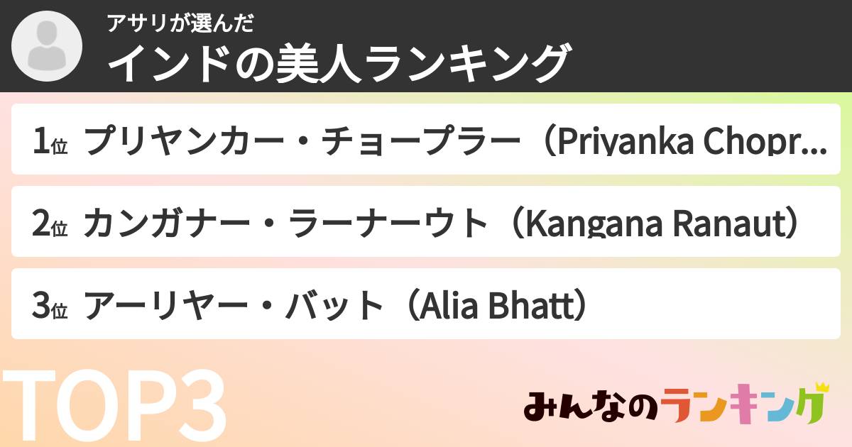 アサリさんの「インドの美人ランキング」