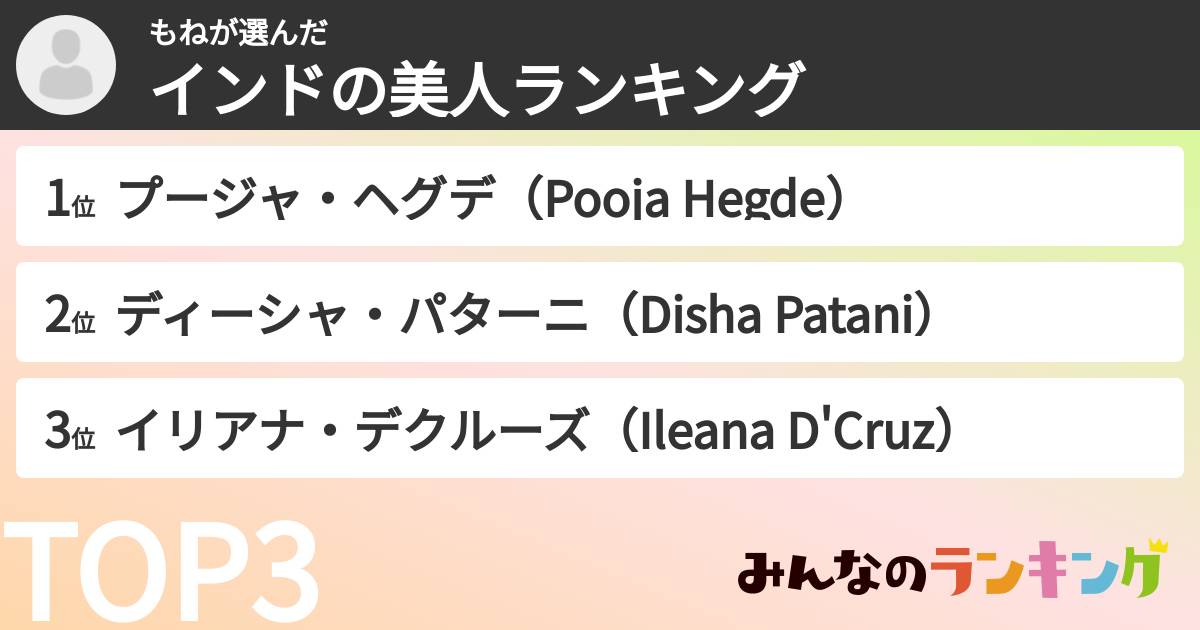 もねさんの「インドの美人ランキング」