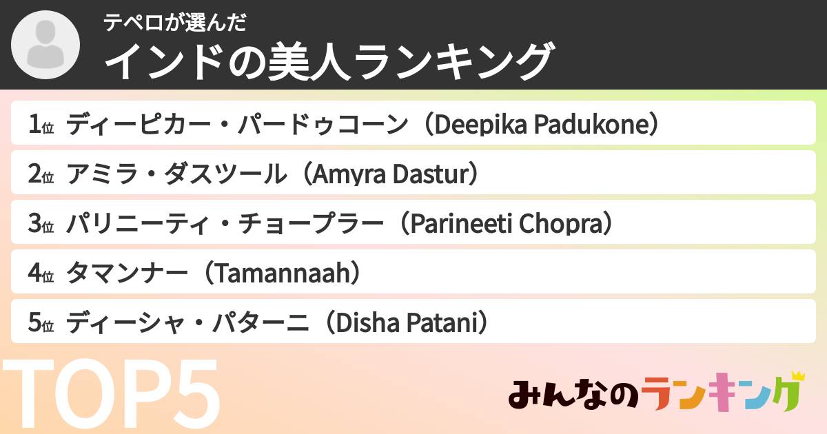 テペロさんの「インドの美人ランキング」