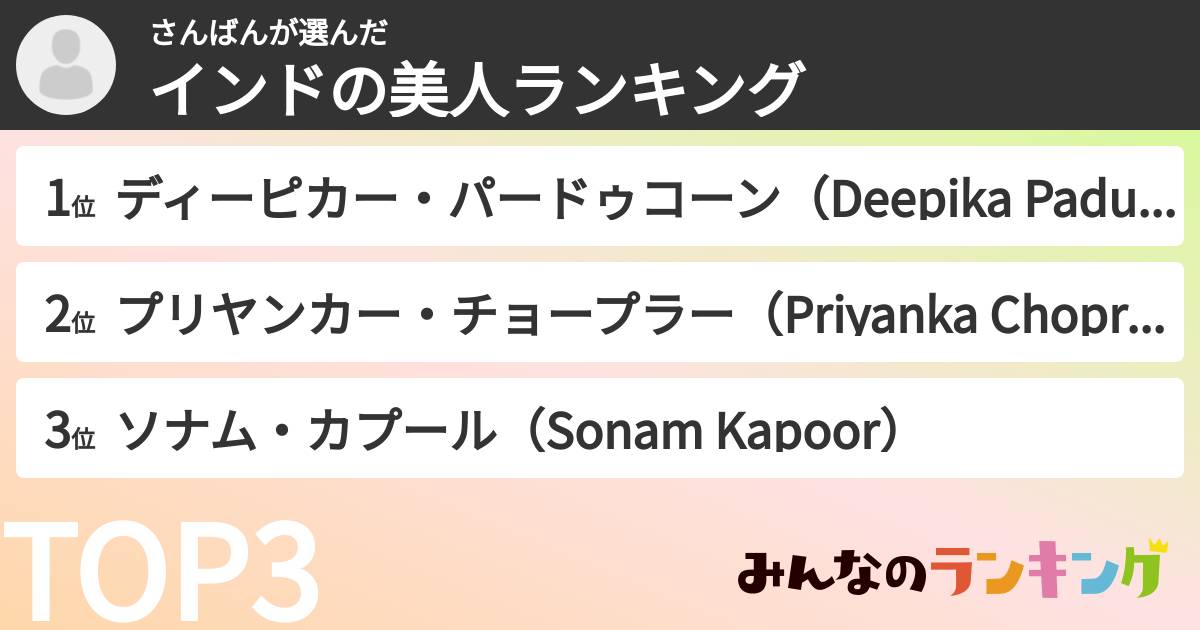 さんばんさんの「インドの美人ランキング」