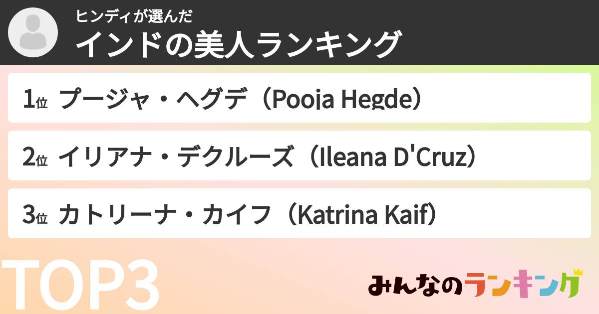 ヒンディさんの「インドの美人ランキング」