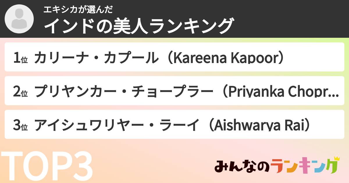 エキシカさんの「インドの美人ランキング」