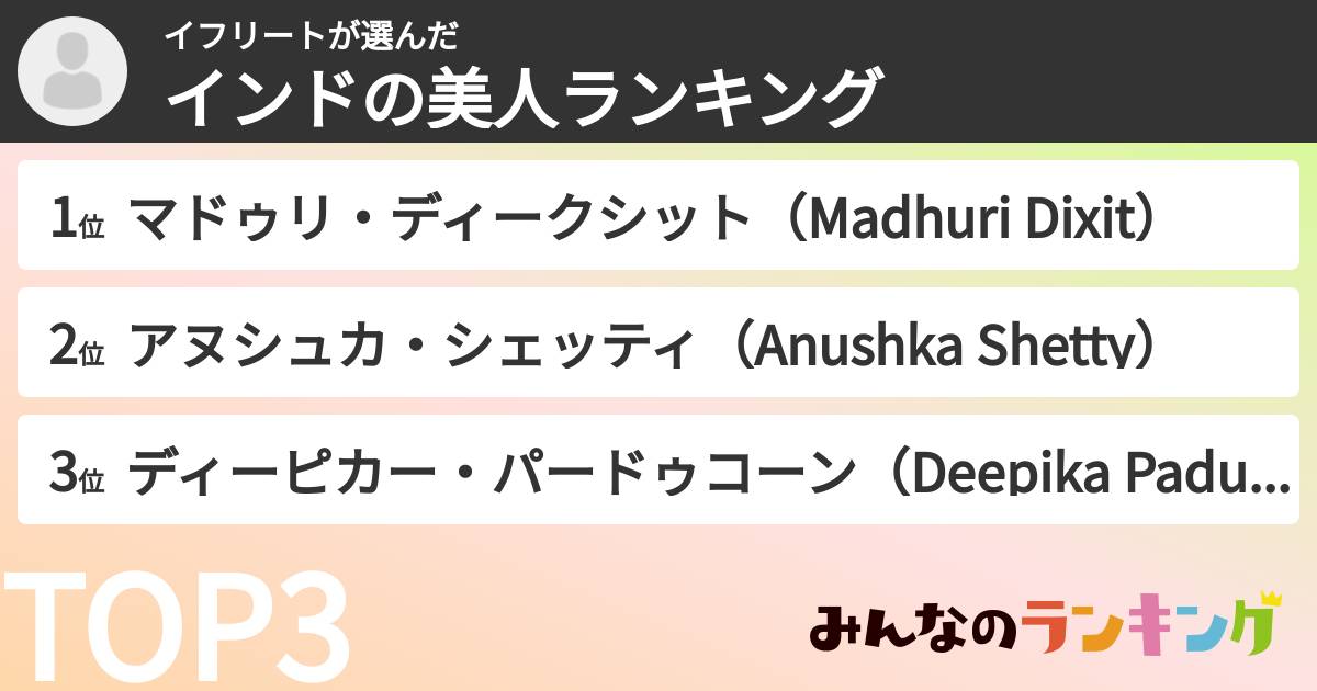 イフリートさんの「インドの美人ランキング」