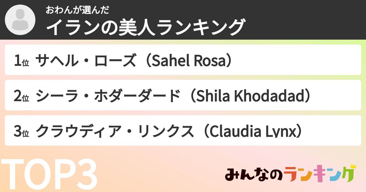 おわんさんの「イランの美人ランキング」