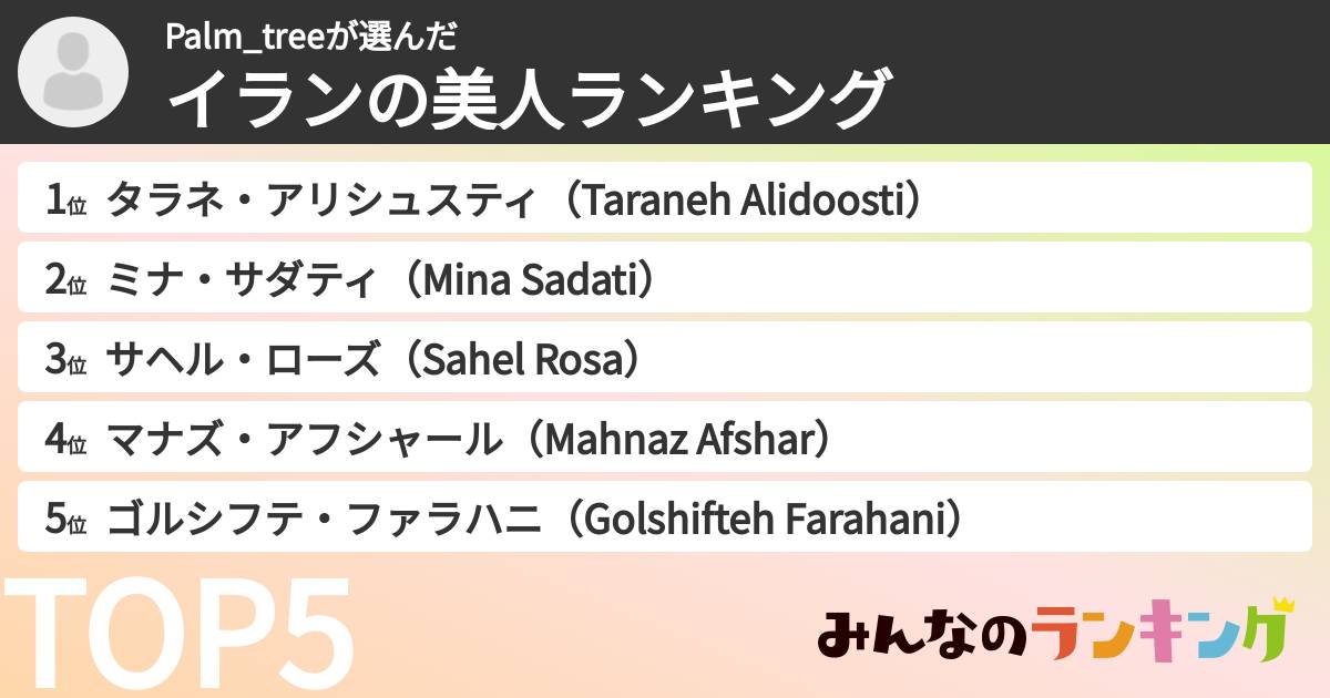 Palm_treeさんの「イランの美人ランキング」
