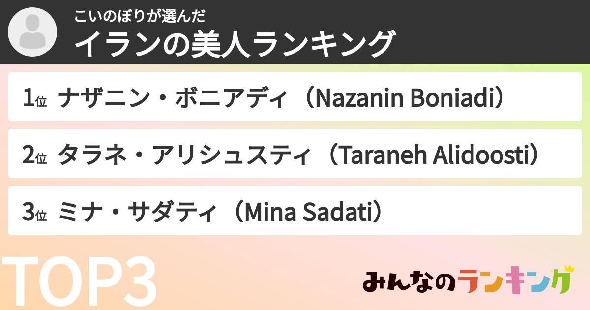こいのぼりさんの「イランの美人ランキング」