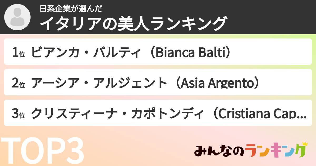 日系企業さんの「イタリアの美人ランキング」