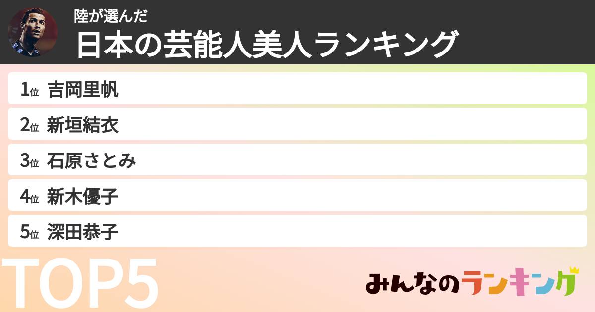 陸さんの「日本の芸能人美人ランキング」