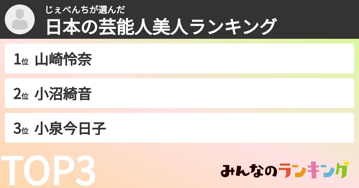 じぇべんちさんの「日本の芸能人美人ランキング」