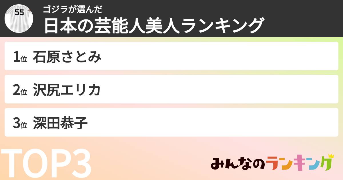 ゴジラさんの「日本の芸能人美人ランキング」
