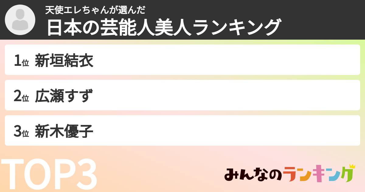 天使エレちゃんさんの「日本の芸能人美人ランキング」
