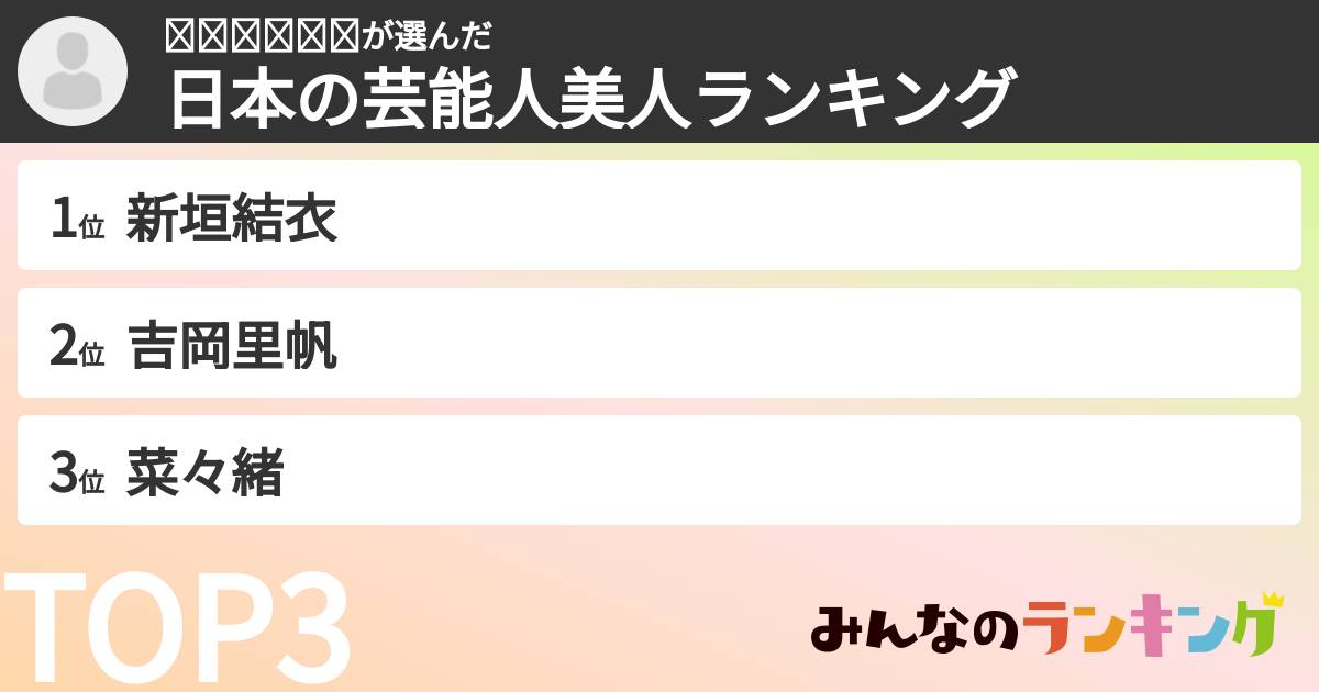 𝑳𝑨𝒀𝑳𝑨❃さんの「日本の芸能人美人ランキング」