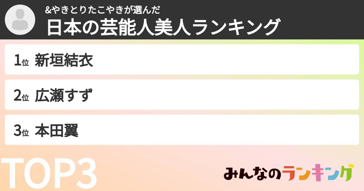 &やきとりたこやきさんの「日本の芸能人美人ランキング」
