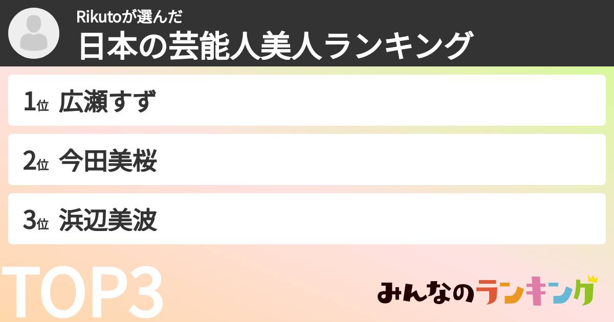 Rikutoさんの「日本の芸能人美人ランキング」