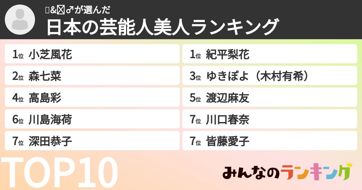 ðž&ðŠžââïžããã®ãæ¥æ¬ã®èžèœäººçŸäººã©ã³ãã³ã°ã