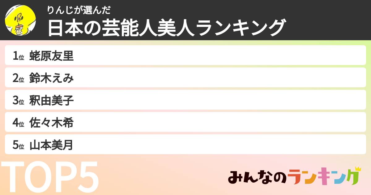 りんじさんの「日本の芸能人美人ランキング」