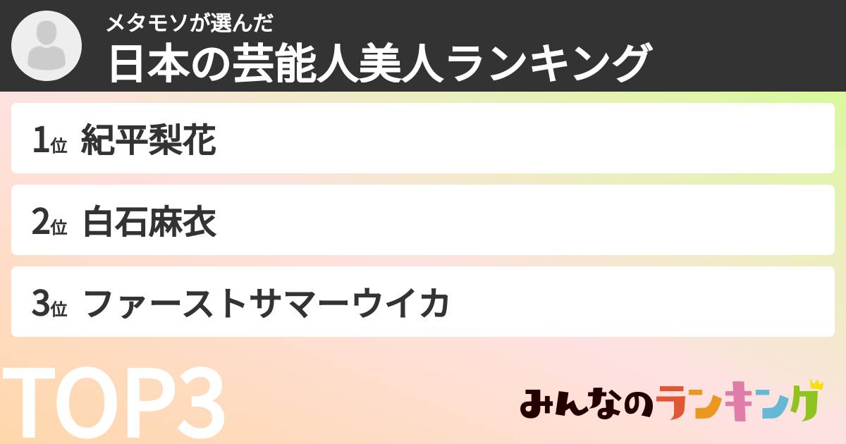 メタモソさんの「日本の芸能人美人ランキング」