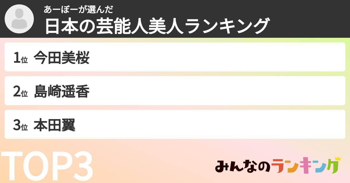 あーぼーさんの「日本の芸能人美人ランキング」