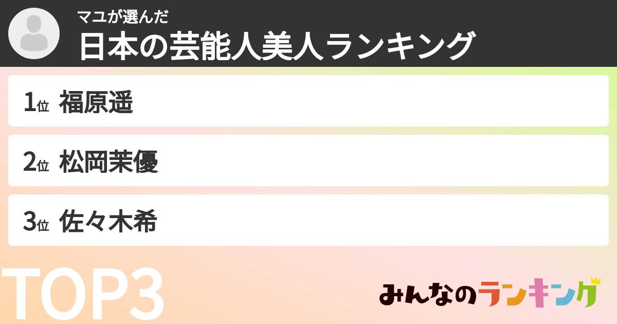 マユさんの「日本の芸能人美人ランキング」