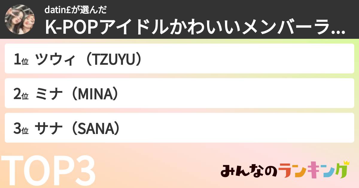 datin£さんの「K-POPアイドルかわいいメンバーランキング」