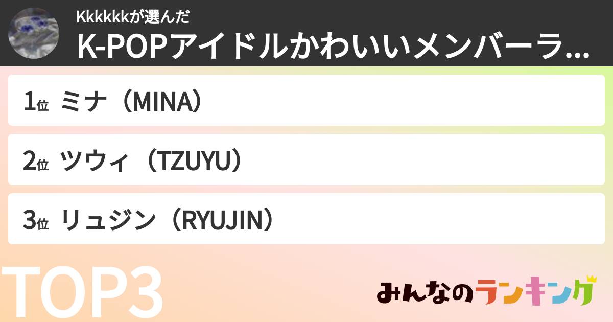 Kkkkkkさんの「K-POPアイドルかわいいメンバーランキング」