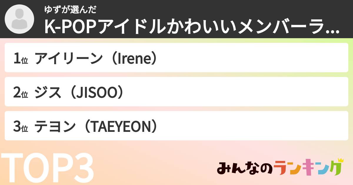 ゆずさんの「K-POPアイドルかわいいメンバーランキング」