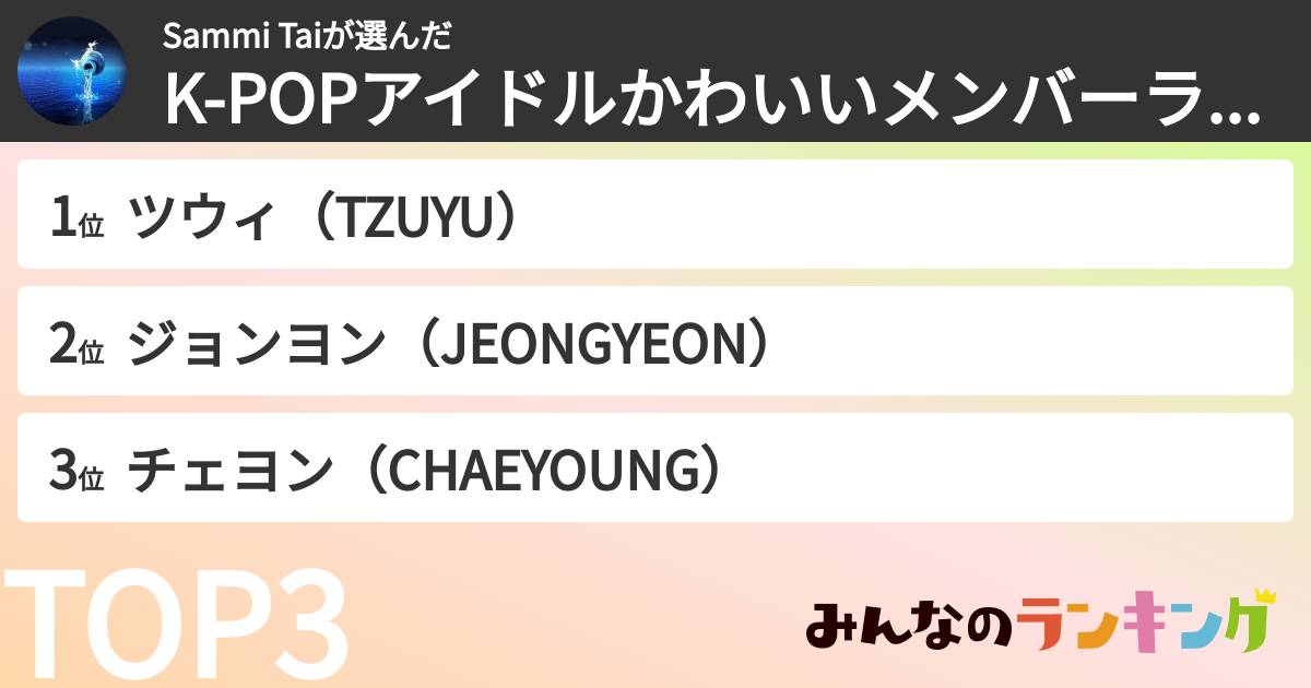 Sammi Taiさんの「K-POPアイドルかわいいメンバーランキング」