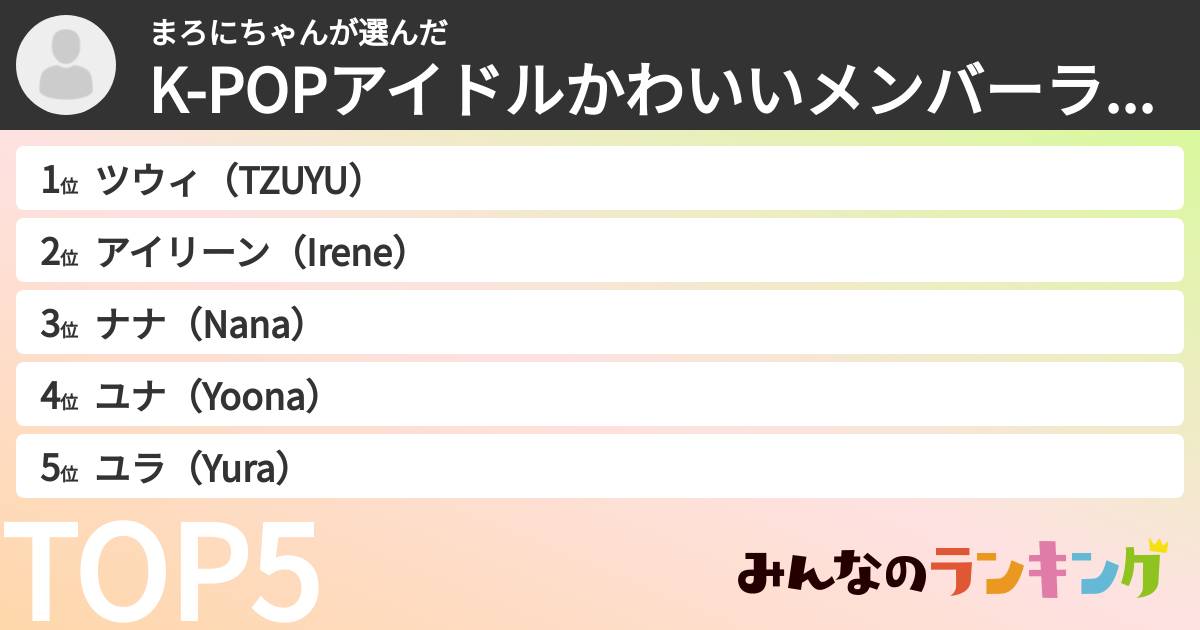 まろにちゃんさんの「K-POPアイドルかわいいメンバーランキング」