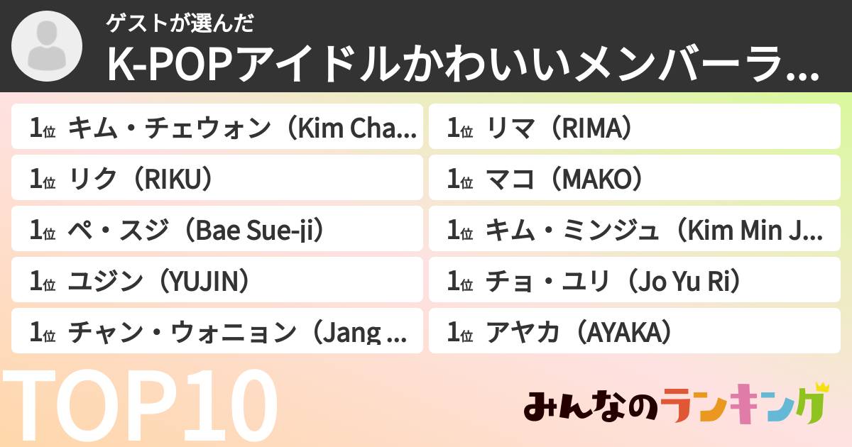 ゲストさんの「K-POPアイドルかわいいメンバーランキング」