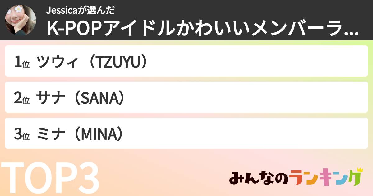 Jessicaさんの「K-POPアイドルかわいいメンバーランキング」