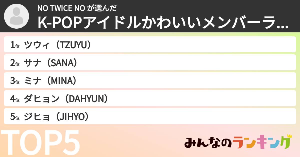 NO TWICE NO さんの「K-POPアイドルかわいいメンバーランキング」