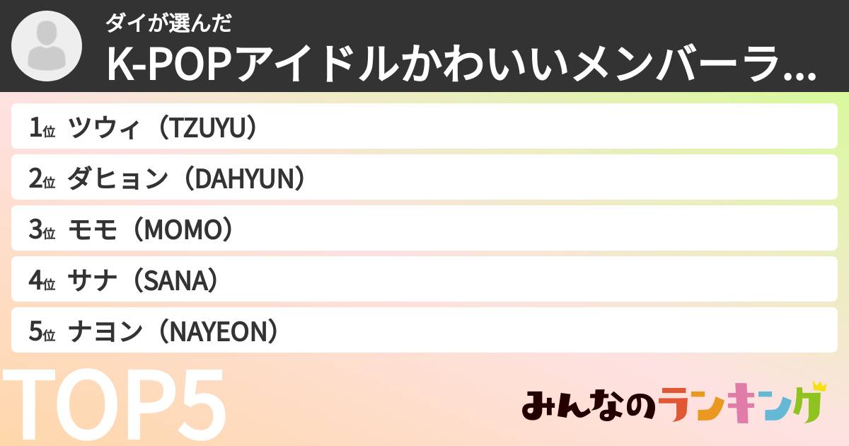 ダイさんの「K-POPアイドルかわいいメンバーランキング」