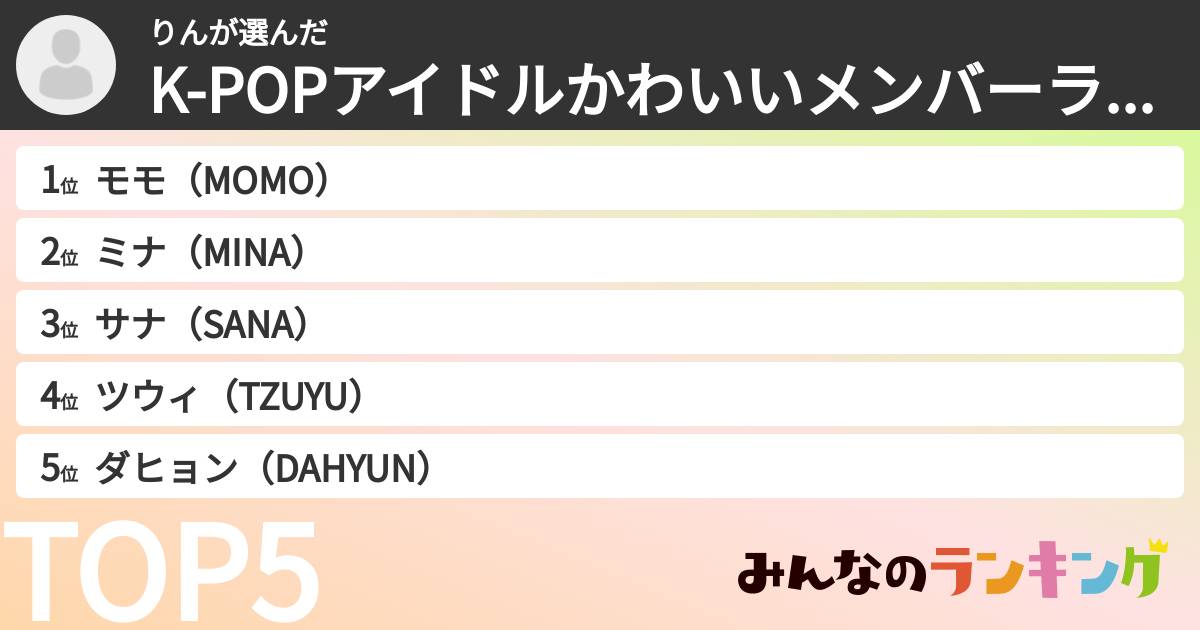 りんさんの「K-POPアイドルかわいいメンバーランキング」