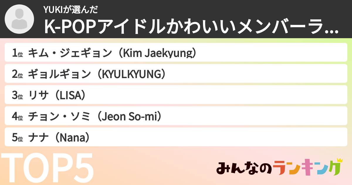 YUKIさんの「K-POPアイドルかわいいメンバーランキング」